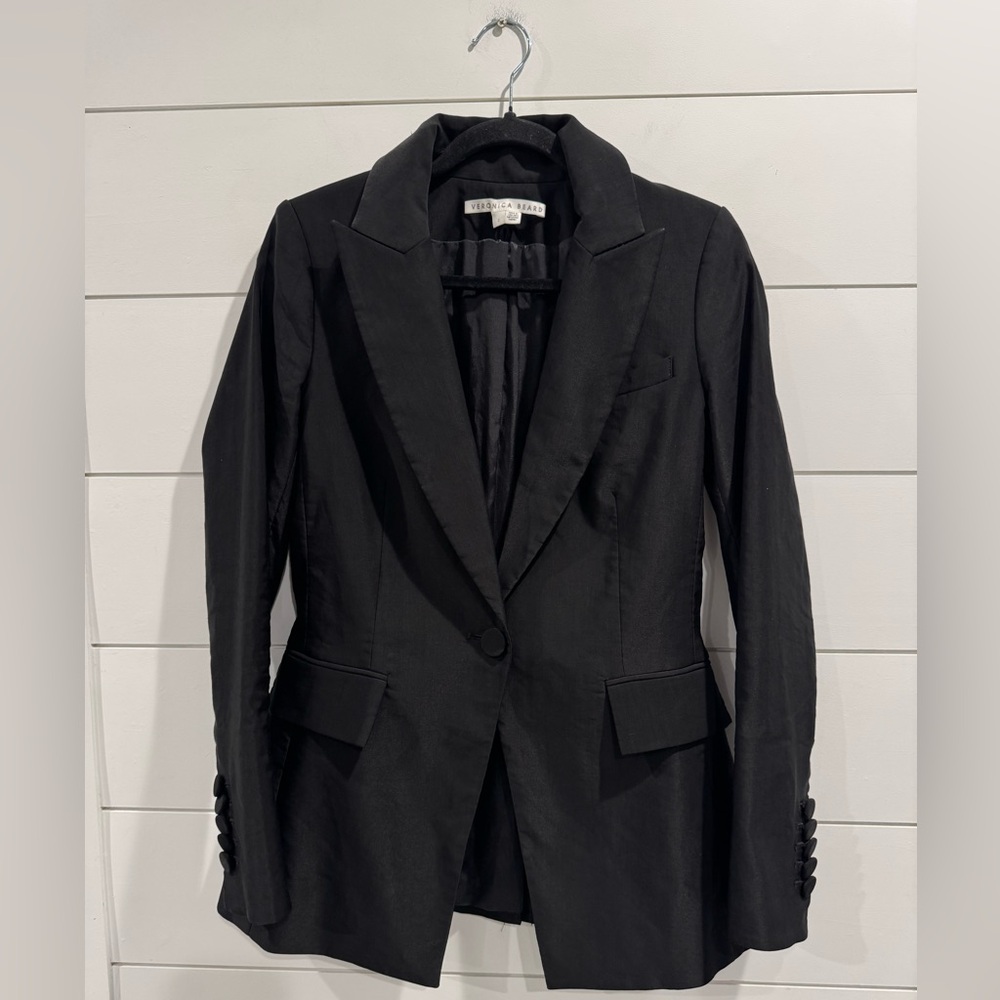 Veronica Beard Long and Lean Dickey Jacket in Black Linen Blend - Picture 8 of 13